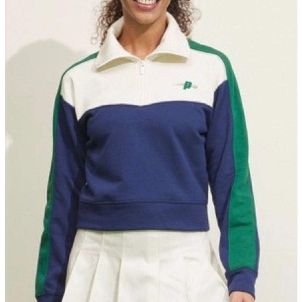 Prince Pickleball XL Cropped 1/4 Zip Pullover Sweatshirt white blue green shirt